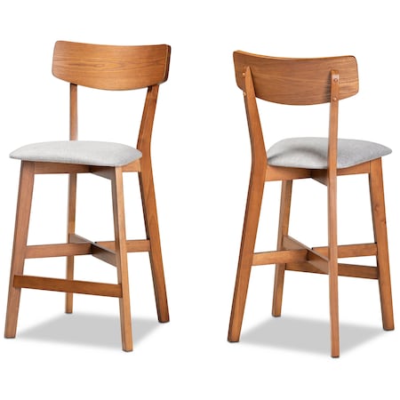Baxton Studio Cameron Modern Grey Fabric and Walnut Brown Finished Wood 2-PC Counter Stool Set 176-11015-Zoro